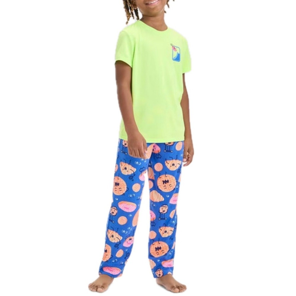 Cat & Jack T-Shirt/Pant Pajama Set. Green/Blue. Skating Fruit Print. Kid's 8